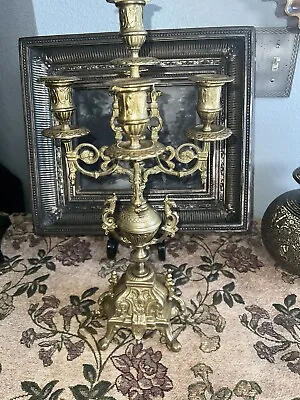 Vintage Brass Candelabra Brevettato Italian Baroque 5 Arm 17   Large • $230