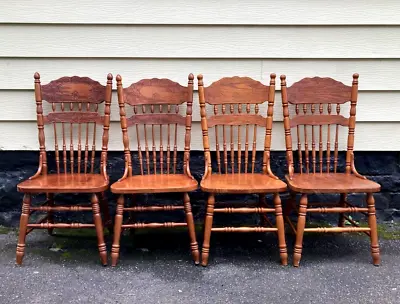 4 Vintage Oak Press Back Chairs • $320
