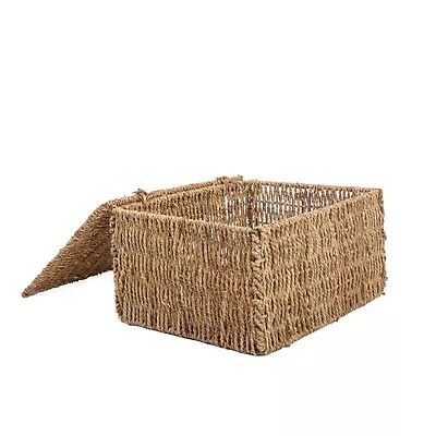 Seagrass Woven Storage Basket With Lid Gift Basket Hamper UnderBed Storage • £13.99