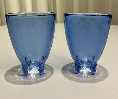 Two (2) Effetre Murano Cobalt BLUE Footed MCM Rocks/Drinking Glass Tumbler • $46.50