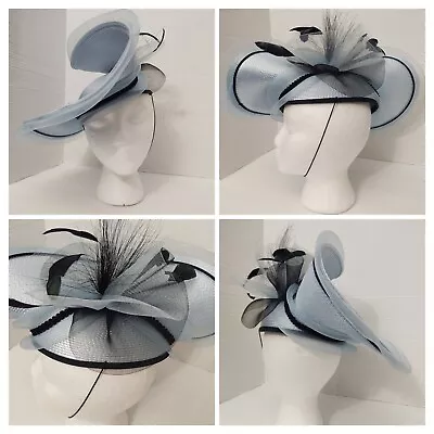 Vintage Women's Fancy Baby Blue And Black Church Wedding Hat Easter • $35