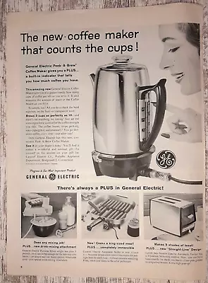 1959 General Electric Vintage Print Ad GE Coffee Maker Mixer Toaster Frypan B&W • $8.19