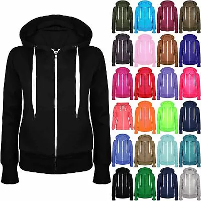 £6.49 • Buy Womens Plain Zip Hoodie Ladies Hooded Zipper Sweat Shirt Jacket Coat Sweater Top