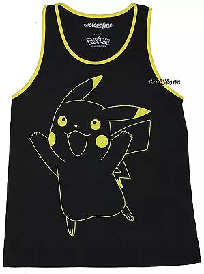 Pokemon GO Pikachu Contrast Screaming Outline Black Yellow Mens Tank Top Shirt • $22.45