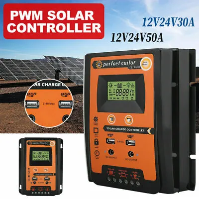 £25.99 • Buy PWM Solar Charge Controller Panel Battery Regulator LCD Display 12V/24V 30A/50A