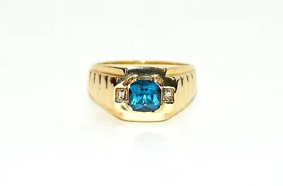 Natural London Blue Topaz & Diamond Ring 10K Solid Gold 1.46tcw Mens Ring March • $799.99