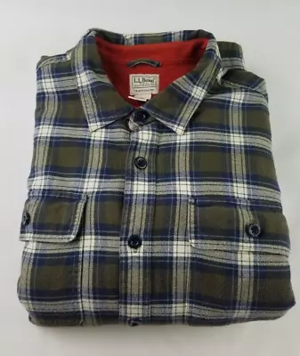 LL BEAN Traditional Fit Fleece Lined Plaid Flannel Shirt Jacket Size XL   #5522 • $32