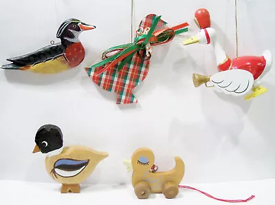 Ducks Decoy Goose Geese Horn Player Toy Wheels Wooden Wood Carved Vntg Ornaments • $11.99