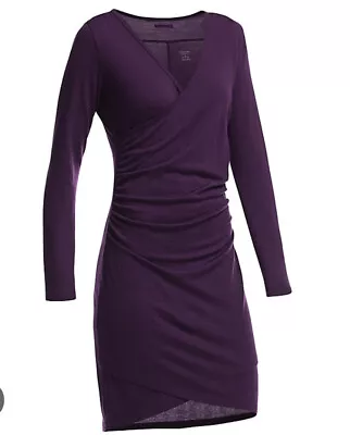 Icebreaker Aria Long Sleeve Wrap Dress Merino Wool Wine Maroon Purple Womens S • $48