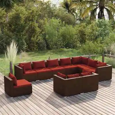 $1384.99 • Buy 10 Piece Garden Lounge Set With Cushions Poly Rattan Brown VidaXL