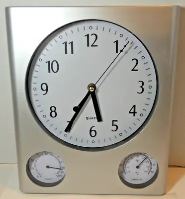 Contemporary Wall Clock Temperature & Humidity Silent Sweep Second Hand 11 X10  • $17.95