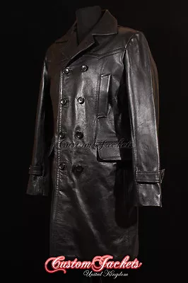 Men's LONG U-BOAT Black German KRIEGSMARINE Cowhide Leather Jacket Coat • $153.03