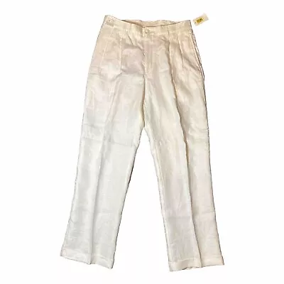 NWT Vintage Turnbury Bright White 100% Linen Pants Beach Wedding Size 36x32 • $24.99