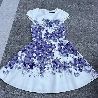 Ladies Karen Millen Purple Flowers Dress Size 10 • £34.99