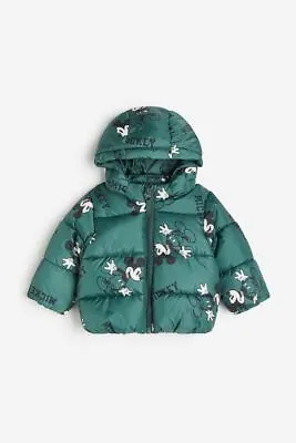 NWT H&M Mickey Mouse Quilted Patterned Puffer Green 6M(4-6M) 12M(9-12M) 2T 3T 4T • $39.99