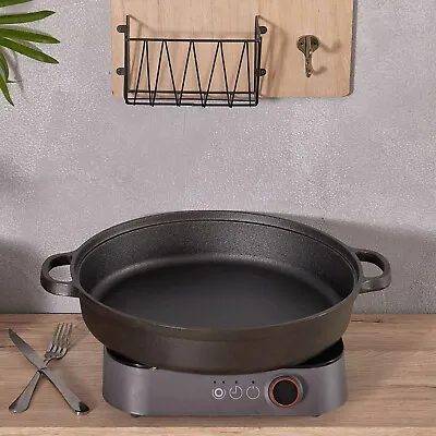 30/33/35cm Deep Cast Iron Paella Frying Pan Induction Grill Fry Cooking Griddle • £23.95