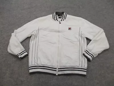 Fila Jacket Mens Medium White Full Zip Collared Bomber Coat Adult Track • $24.96