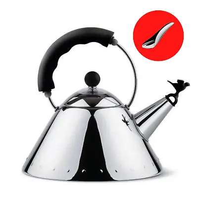 ALESSI | New Graves Kettle In Black With Bird Whistle 9093 B - BONUS FREE GIFT  • $239.96