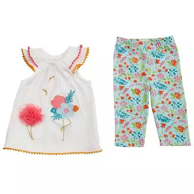 Mud Pie Baby Girl Floral Flamingo 2-Piece Capris Set • $30