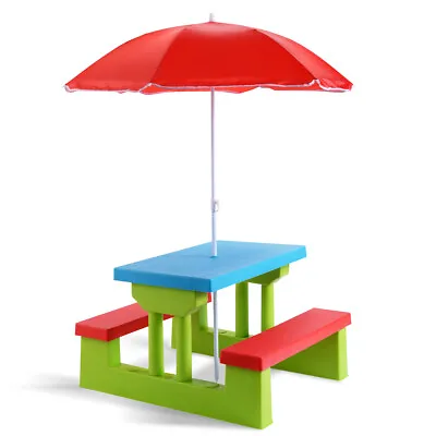 £65.99 • Buy Kids Picnic Table Bench Set Children Learning Eating Desk W/ Removable Umbrella