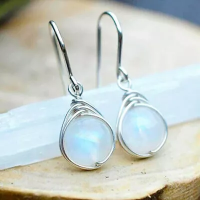 Women Jewelry Pretty Moonstone Drop Earrings 925 Silver Earring Gifts A Pair • $7.50