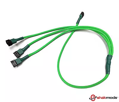 4pin Fan Pwm Green Sleeved Y 3 Ways Splitter Extension Cable 60cm • $8.70
