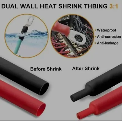 Heat Shrink Tubing 3:1 Heavy Duty Glue Wall Cable Sleeving Wire Wrap Waterproof • £3.99