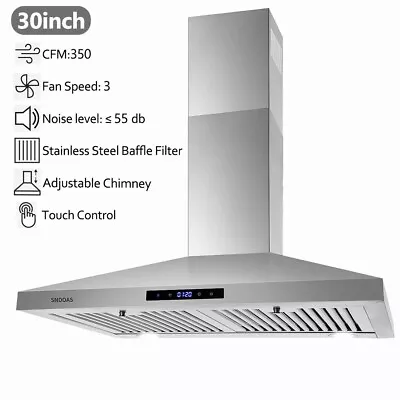 30 Inch Wall Mount Range Hood Kitchen Stainless Steel 3-Speed Touch Panel W/LED • $139.99