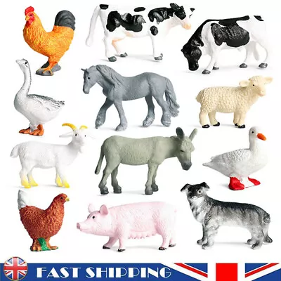 £7.49 • Buy 12X Farm Animals Model Mini Farm Poultry Figure Kids Toys Cows Model Playset Set