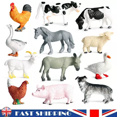 12X Farm Animals Model Mini Farm Poultry Figure Kids Toys Cows Model Playset Set • £7.28