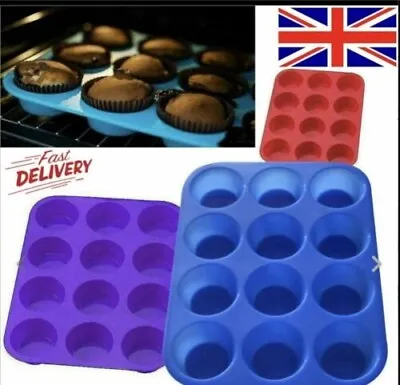 12 Silicone Large Muffin Yorkshire Pudding Mould Bakeware Cup Cake Baking Tray • £4.99