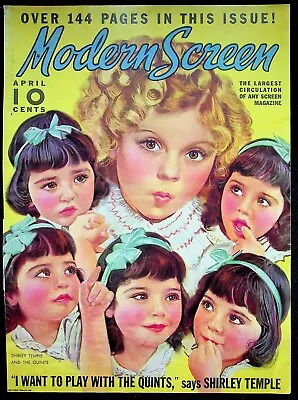 Illustrated COVER ONLY Modern Screen April 1937 Shirley Temple Quintuplets • $9.95