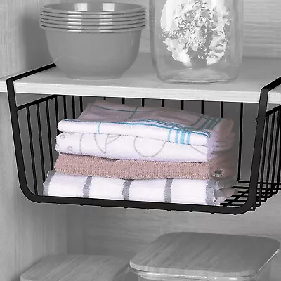 Under Shelf Hanging Basket Black Metal Tidy Kitchen Cupboard Storage Organiser • £10.99