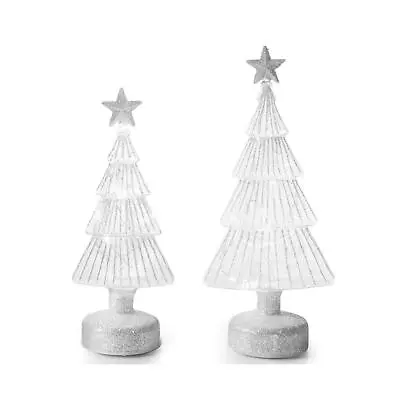 Light Up Christmas Tree Ornament Glass Silver Glitter LED Table Decorations • £17.99