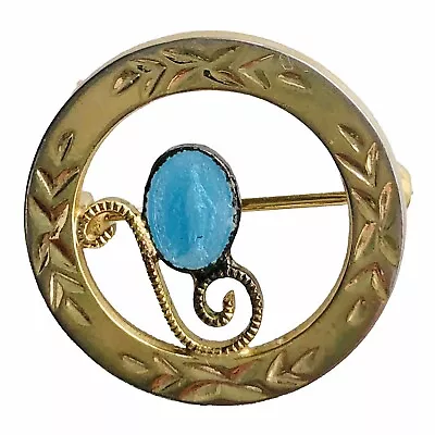 Vintage Blue Enamel Miraculous Medal Blessed Mother Mary Gold Tone Brooch Pin • $9.99