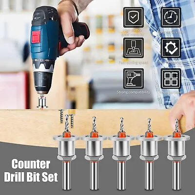 5Pcs Countersink Drill Bit Set Counter Hole Drill Bit Metal Woodworking UK╙. • £17.50