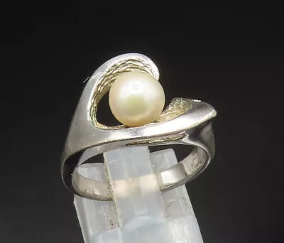 925 Silver - Vintage Modernist Wrapped Cultured Pearl Ring Sz 8 - RG24937 • $37.05
