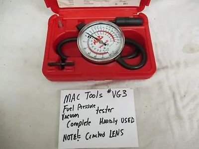 MAC TOOLS Vacuum/Fuel Pump Tester Kit #VG3  Complete Hardly Used CRACKED LENS • $39