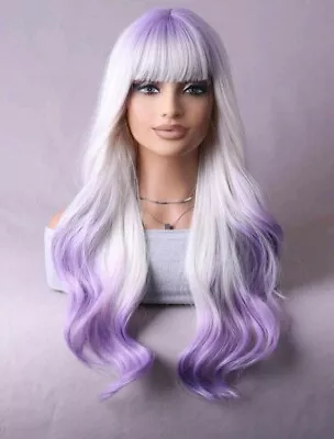 Long Platinum Blonde Purple Lavender Ombre Wig Long Wavy Rainbow Multicolor Hair • $44.99