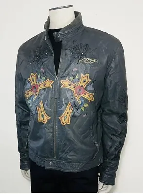 🔥🚨Vintage Christian Audigier Ed Hardy Men’s Leather Jacket Sz XXXL/Fits XL EUC • $2499.99