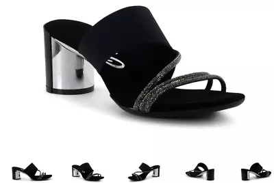 Onex Fetish Black Silver Elastic Slide Wedge Sandal Women's US Sizes 5-11/NEW!!! • $149.95