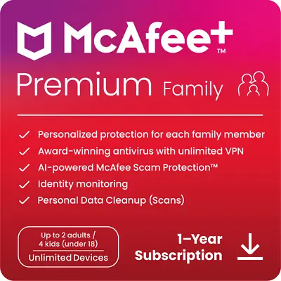 McAfee+ Premium Family 2024 | Online Security & Privacy Protection | Digital • $69.99