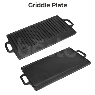 £28.49 • Buy 51cm Cast Iron Griddle Plate Fry Pan Grill BBQ Skillet Double Side Reversible