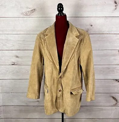 Vintage Scully Leatherwear Men's Sz 46 Embroidered Suede Tan Leather Sport Coat • $50.57