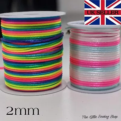 5 Meters (196 ) Of Rainbow Rattail Satin Cord Jewellery KUMIHIMO Shambala 2mm  • £2.75