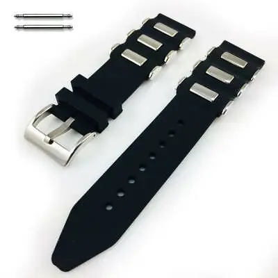 Black Rubber Silicone Bullets Style Replacement Watch Band Strap SS Buckle #4059 • $11.95
