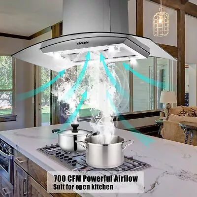 36 In Island Range Hood Stainless Steel 900CFM Tempered Glass 3-Speed Fan W/LEDs • $289.99