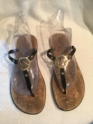 Womens MICHAEL KORS Logo Charm Cork Jelly Black Thong Sandals SIZE 10M VGUC • $25.11