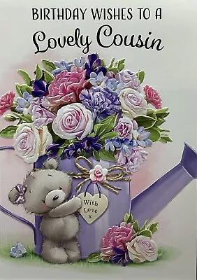 COUSIN BIRTHDAY GREETING CARD FEMALE CUTE TEDDY 7”x5” FREE P&P • £1.89