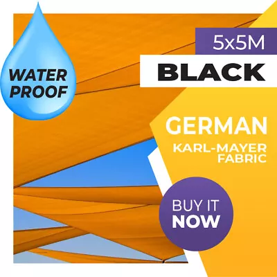 WATERPROOF SHADE SAIL SQUARE BLACK 5m X 5m SUN AWNING 5mx5m 5x5m 5x5 5 X 5 • $158.90